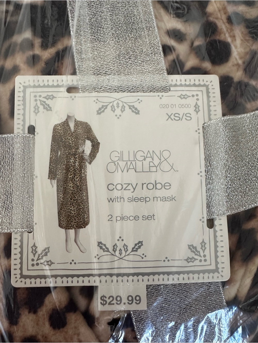 Gilligan & O'Malley Leopard Print Robe with Sleep Mask - Brown & Black